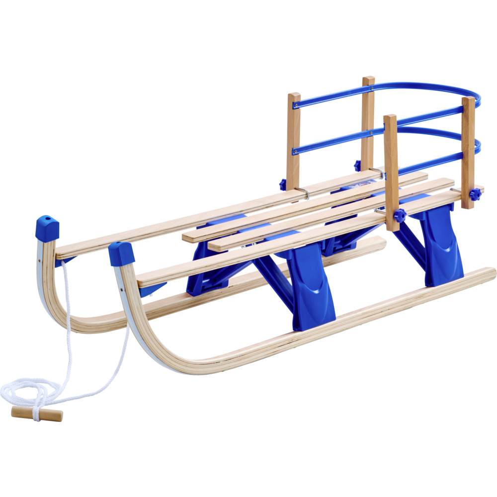 Klappschlitten Holz mit R&uuml;ckenlehne in Blau