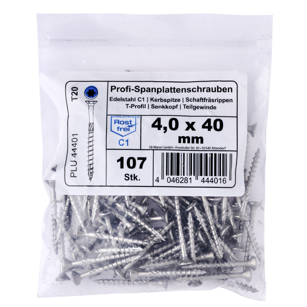 Profi-Spanplattenschrauben 4,0x40 mm TG IVZ C1 Senkkopf Vorteilspack image number 1