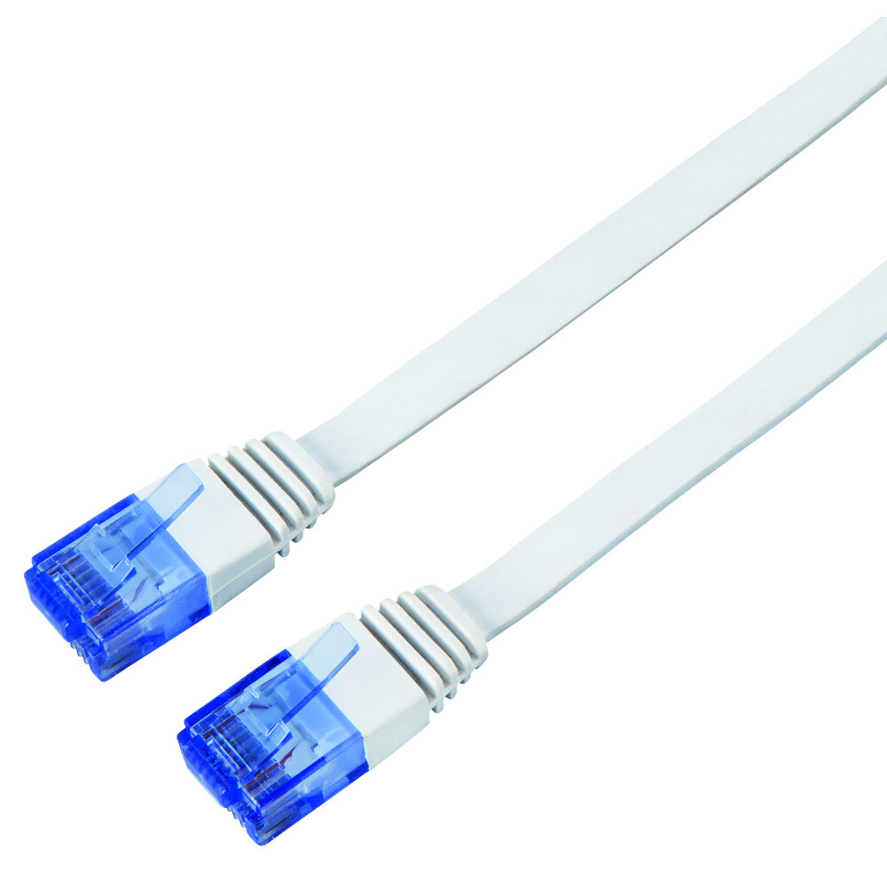 Netzwerkkabel 10 m CAT 6, UTP Flachkabel wei&szlig; mit 2 x RJ45 Steckern