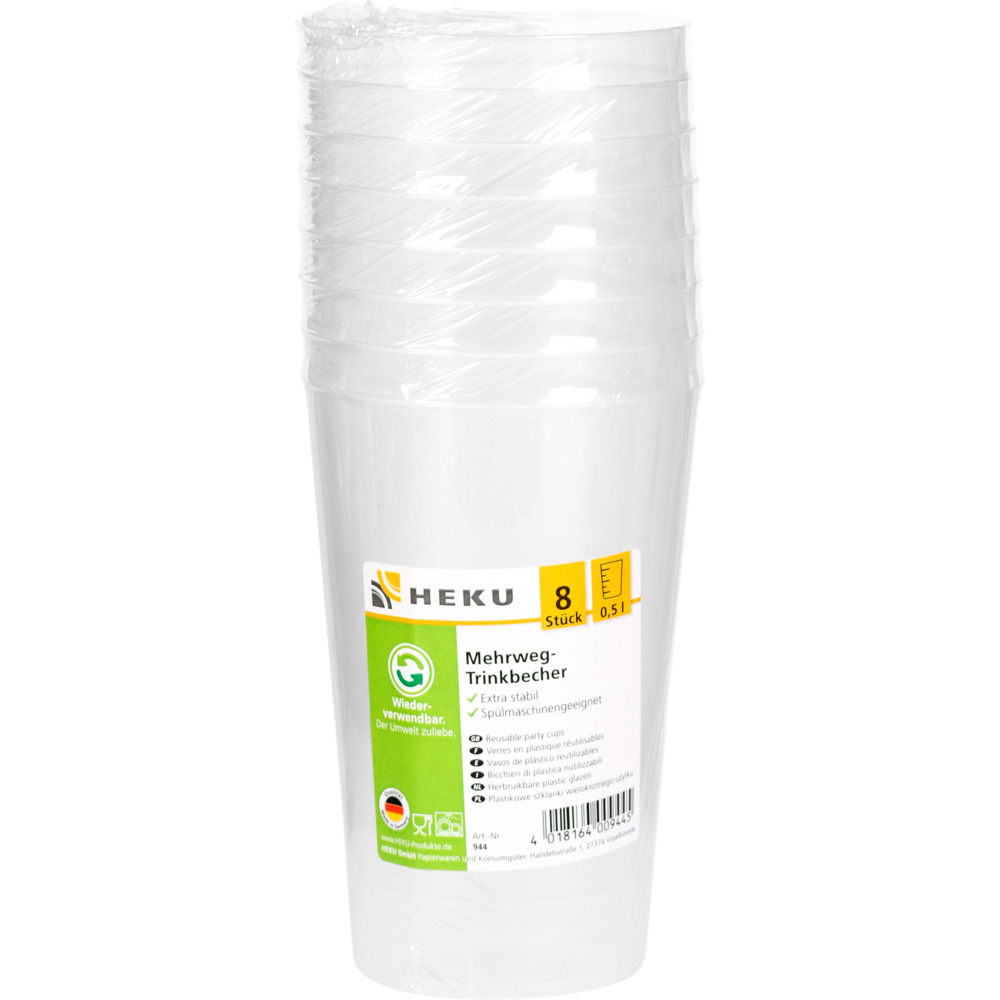 Mehrweg-Trinkbecher 8 St&uuml;ck klar 0,5 Liter