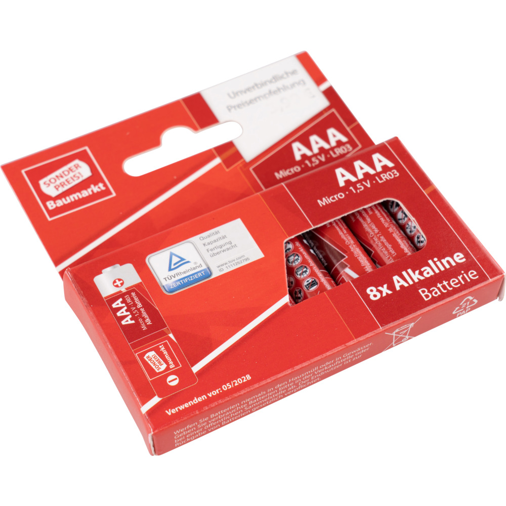 Sonderpreis Baumarkt Alkaline Batterien LR06 AAA Micro 8er Pack image number 2