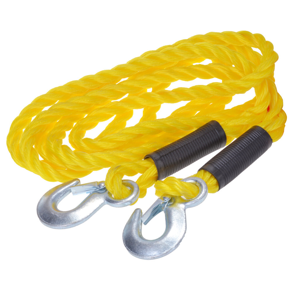 Abschleppseil 2500 kg 4 m lang in Gelb inklusive roter Warnflagge