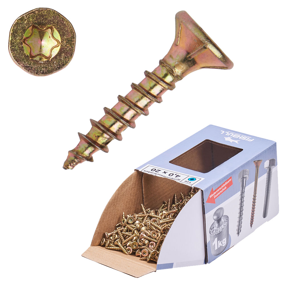 Spanplattenschraube 4x20 mm IVZ 1kg FISHBULL-Pack Senkkopf Vollgewinde