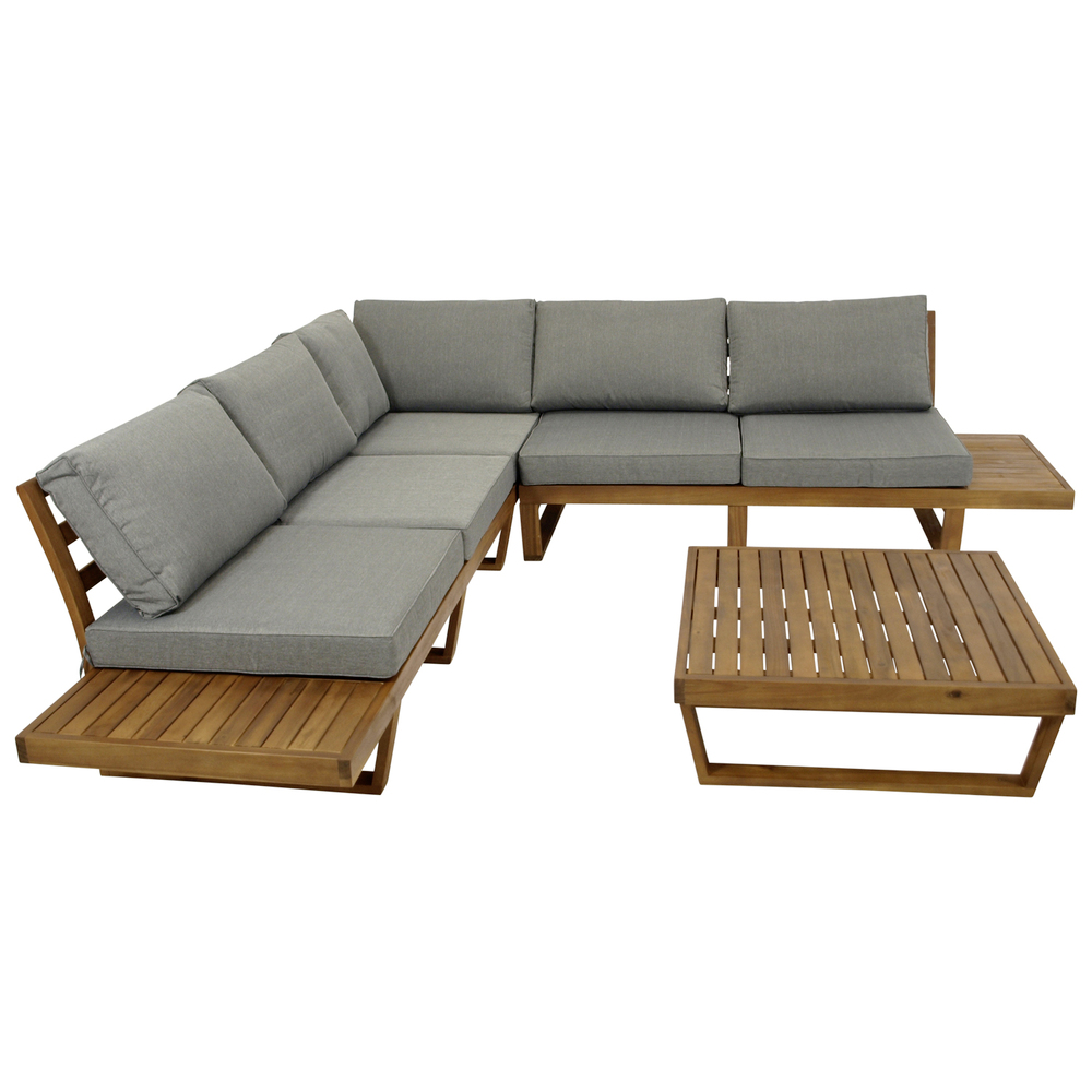 Lounge-Set 4-teilig Akazie ge&ouml;lt mit Polster grau