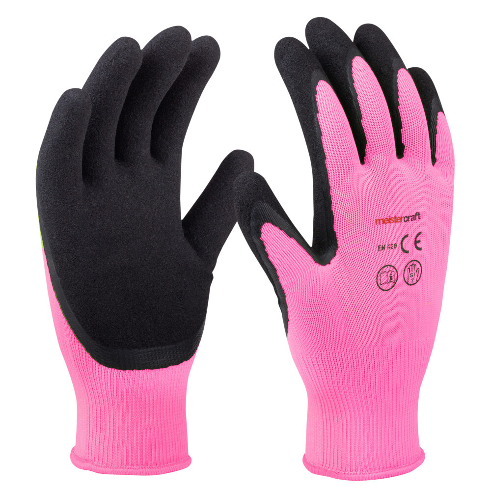 Gartenhandschuhe Gr&ouml;&szlig;e 7 pink aus Polyester mit Latex-Beschichtung