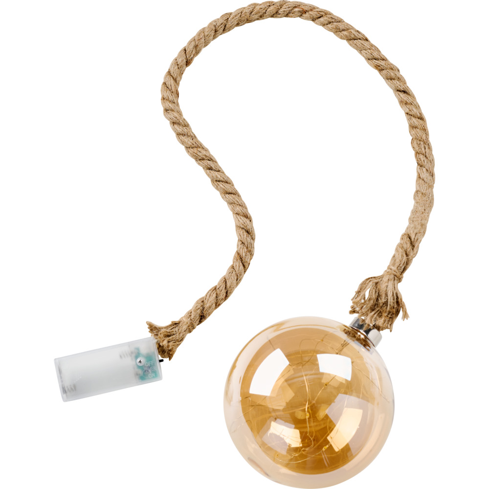 LED-H&auml;ngedeko Glaskugel 12 cm an Sisalseil 10 LEDs