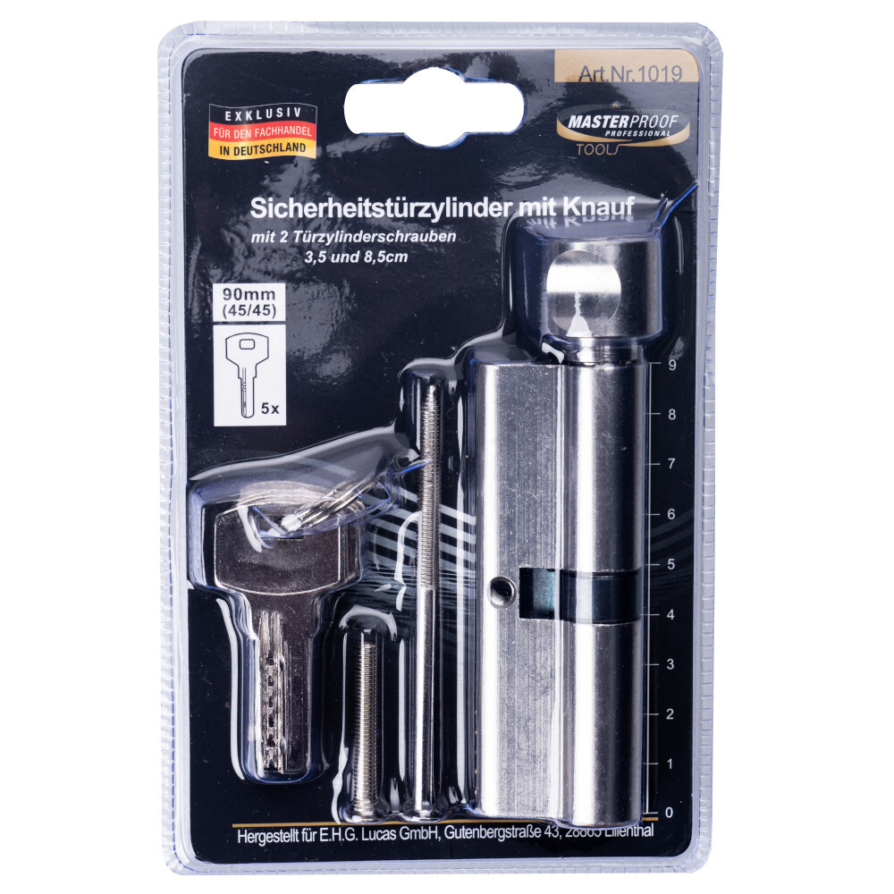 Sicherheitst&uuml;rzylinder 90 mm 45/45 mit Knauf und 5 Schl&uuml;sseln