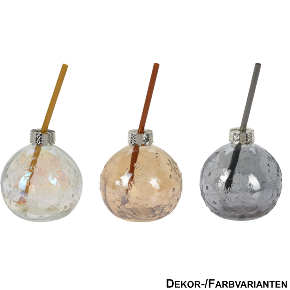 Trinkglas Weihnachtskugel, 3 Farben sortiert