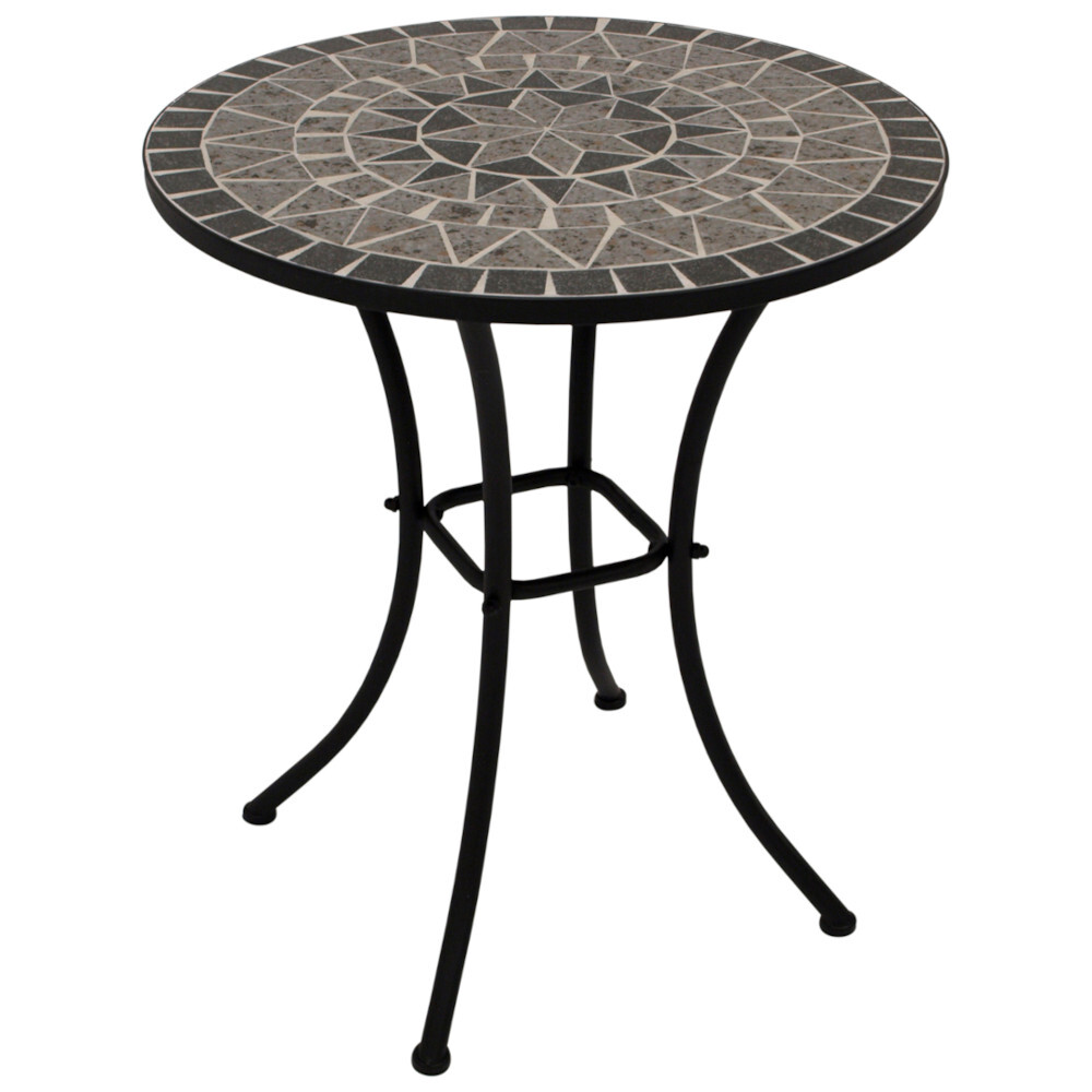 Bistrotisch 60 cm rund mit Eisengestell - Tischplatte Mosaik grau