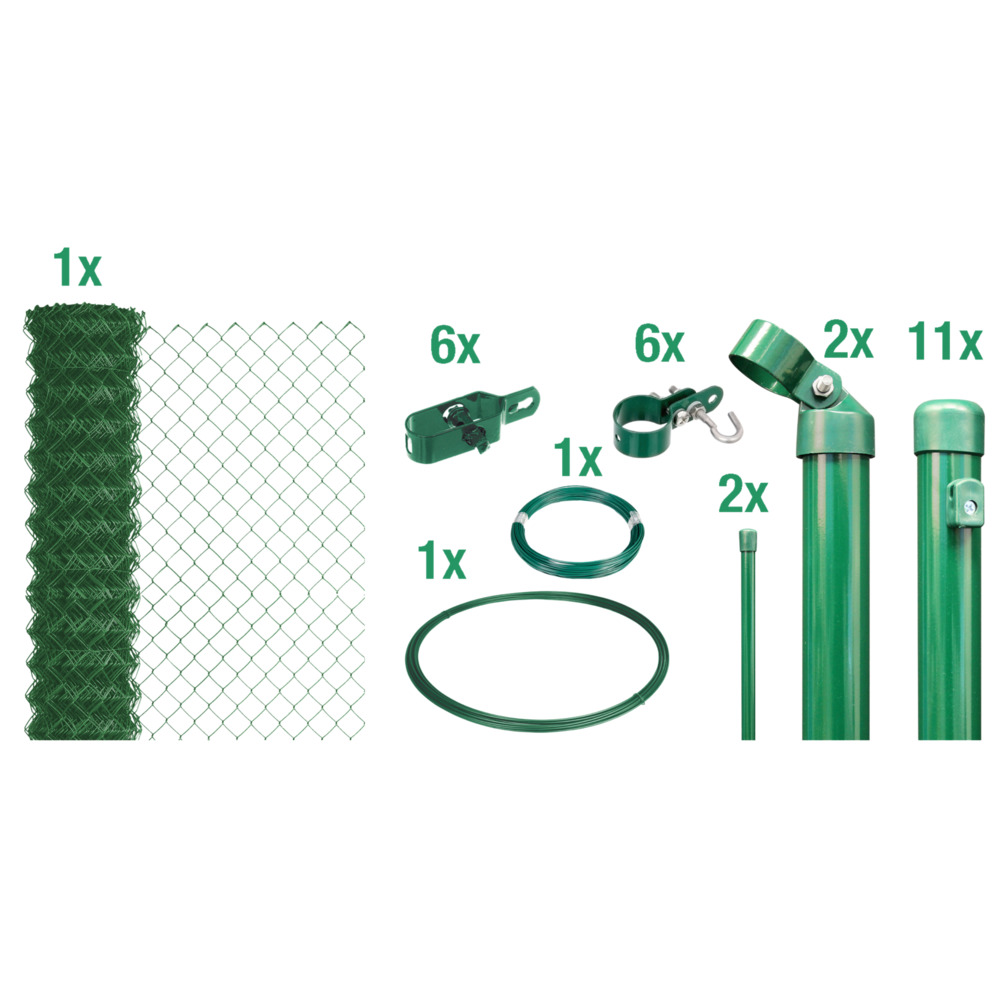 Maschendrahtzaun-Set gr&uuml;n 25 m x 125 cm zum Einbetonieren