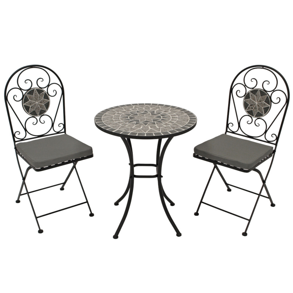 Bistroset 3-teilig - 2 Klappst&uuml;hle und ein runder Mosaik-Tisch
