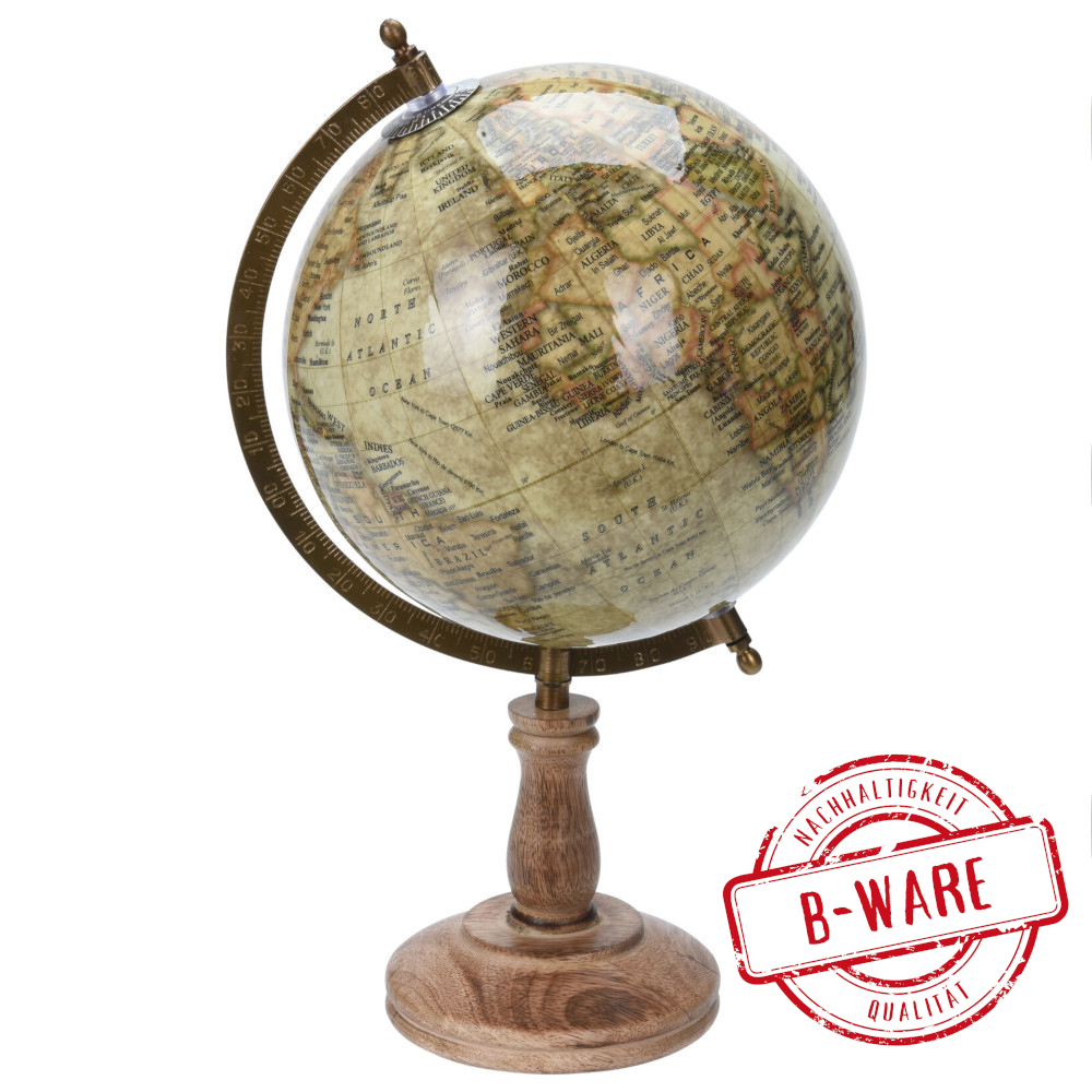 Globus im Retro-Stil mit Holzfu&szlig;, 21 x 38 cm, beige - B-Ware