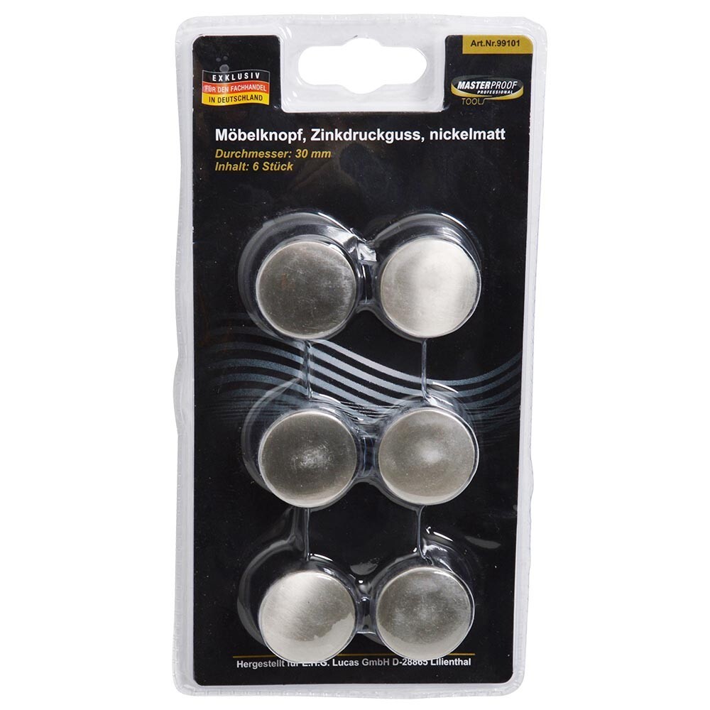 M&ouml;belknopf aus Zinkdruckguss nickelmatt 30 mm 6-teilig