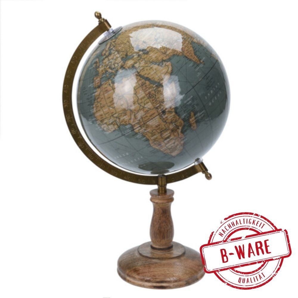 Globus im Retro Stil mit Holzfu&szlig; - 21 x 38 cm - gr&uuml;n B-Ware