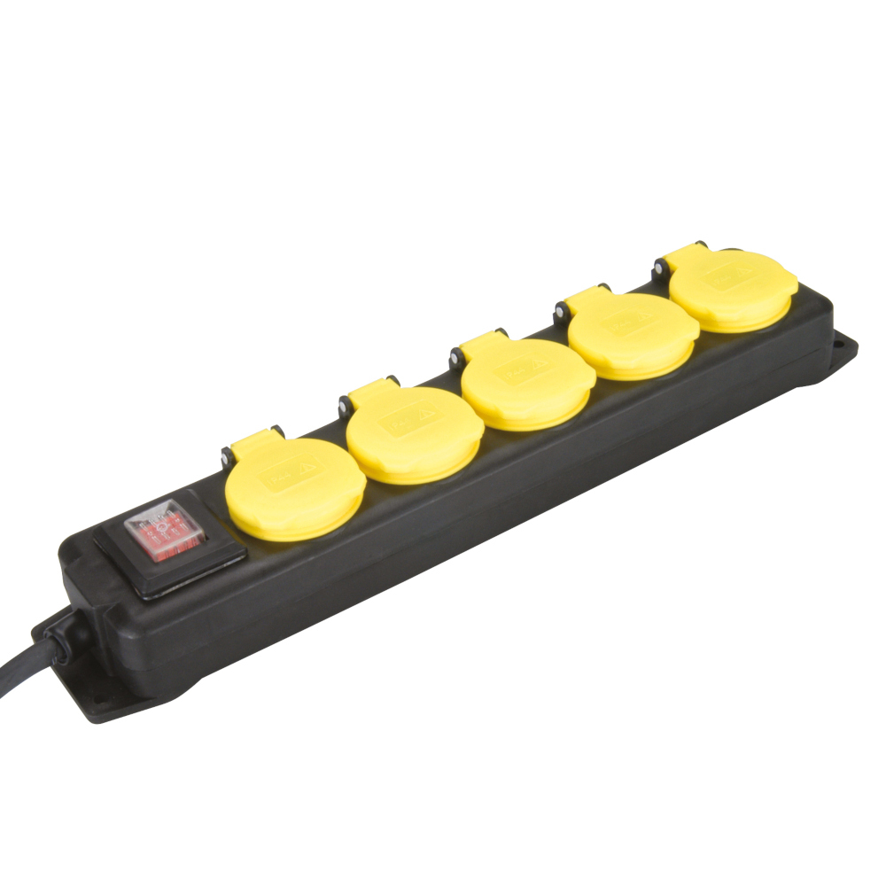 Steckdosenleiste Feuchtraum 5-fach schwarz, mit Schalter, IP44