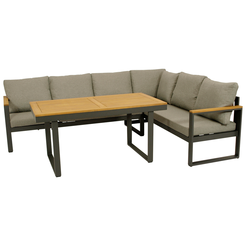 Eck-Diningset 3-teilig Aluminium Anthrazit und Akazie