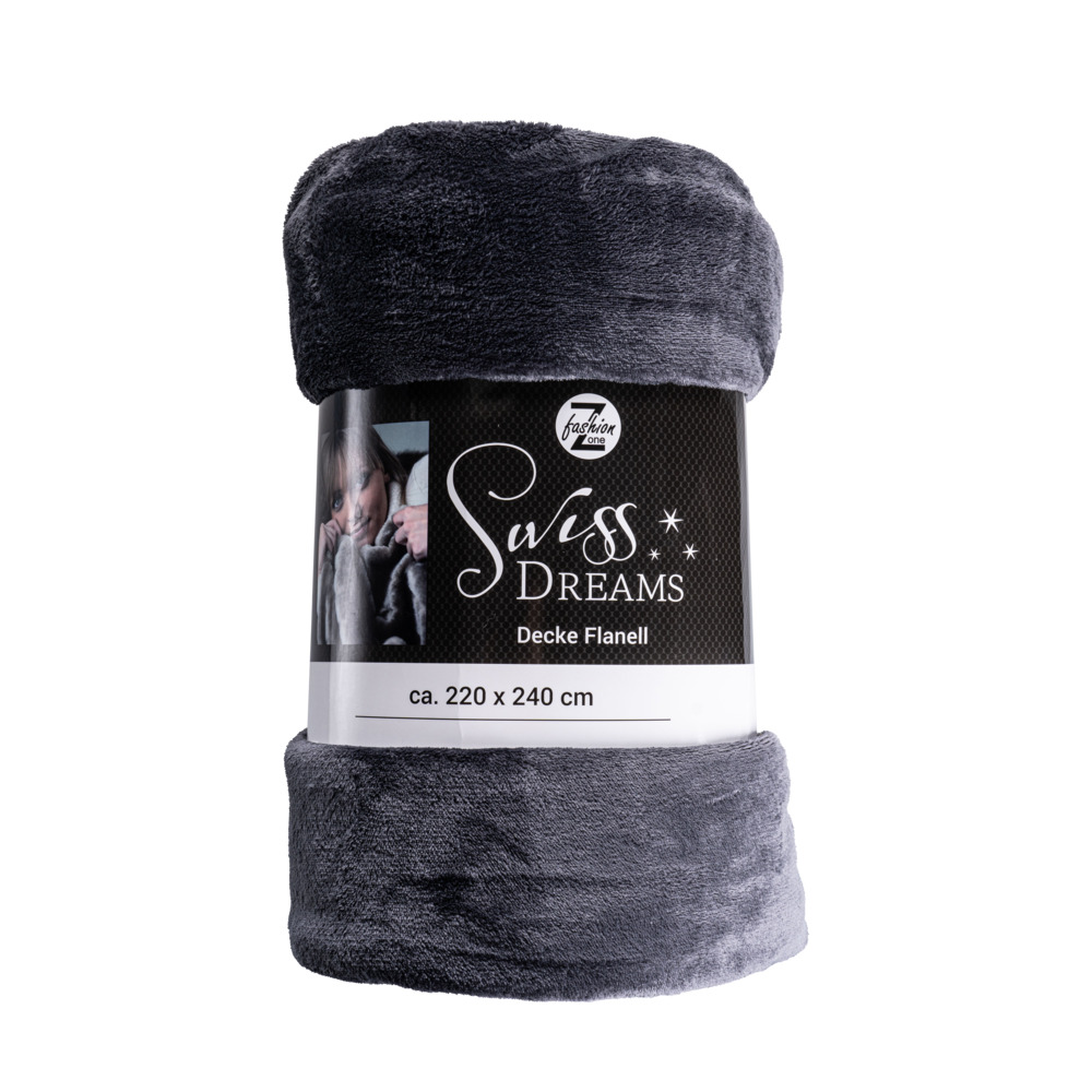 Kuscheldecke 220 x 240 cm in Anthrazit aus Flanell