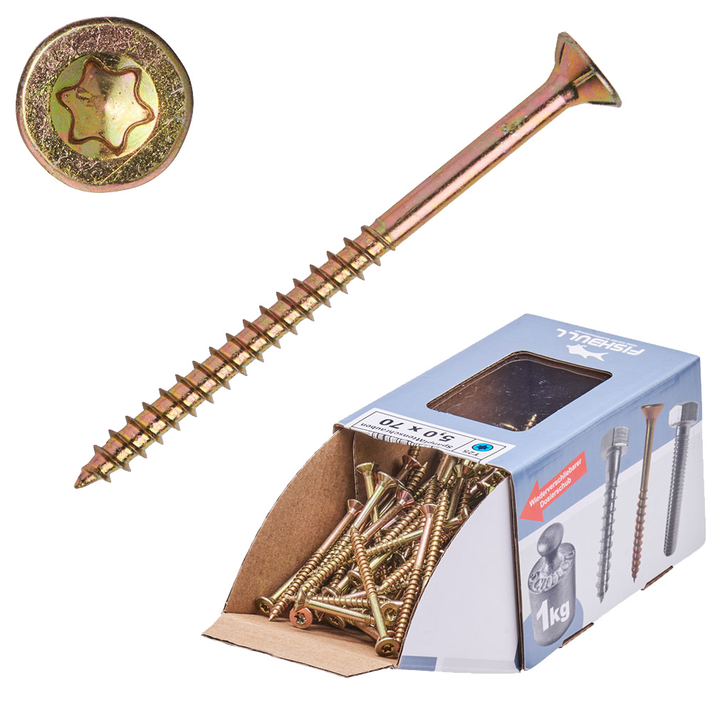 Spanplattenschraube 5,0x70 mm IVZ 1kg FISHBULL-Pack Senkkopf Teilgewinde