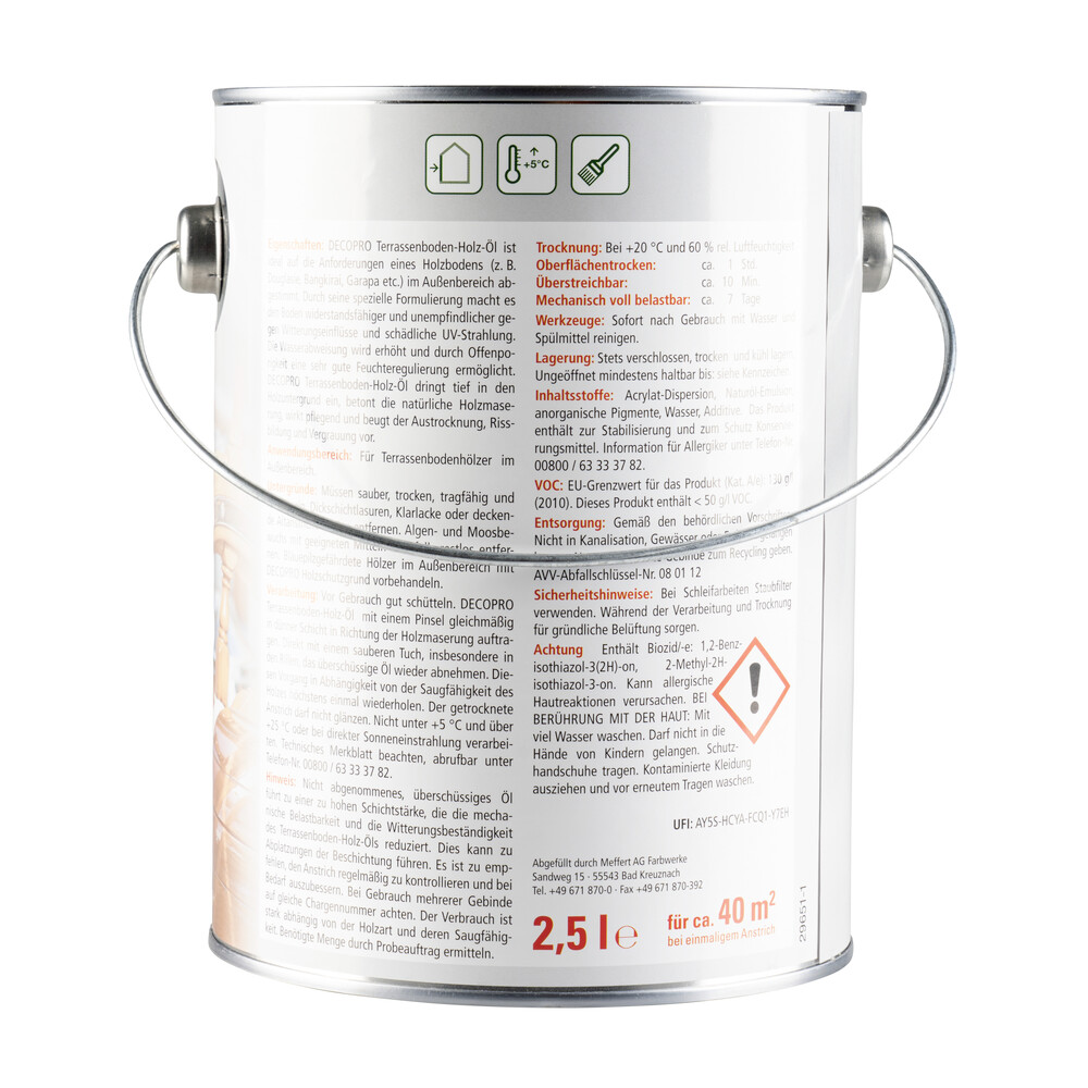 DECOPRO Terrassenboden-Holz-&Ouml;l 2,5 Liter, naturbraun image number 1