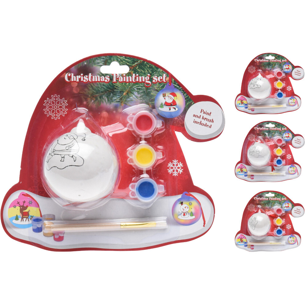 Weihnachtskugel &Oslash; 6 x 7,3 cm bemalbar in 4 Ausf&uuml;hrungen mit Pinsel und Farben image number 1