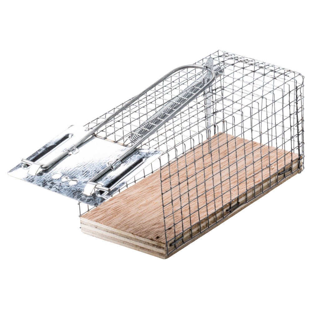 Lebendfalle f&uuml;r M&auml;use, aus Draht mit Federmechanismus