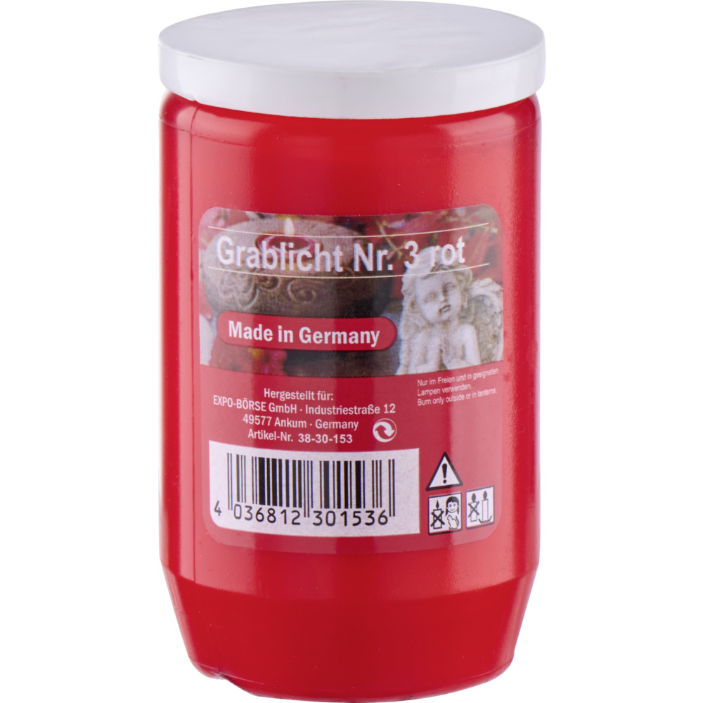 &Ouml;llicht-Grablicht &Oslash; 5,5 x 14,5 cm 150 g Kunststoff in Rot, &Ouml;llicht Nr.3