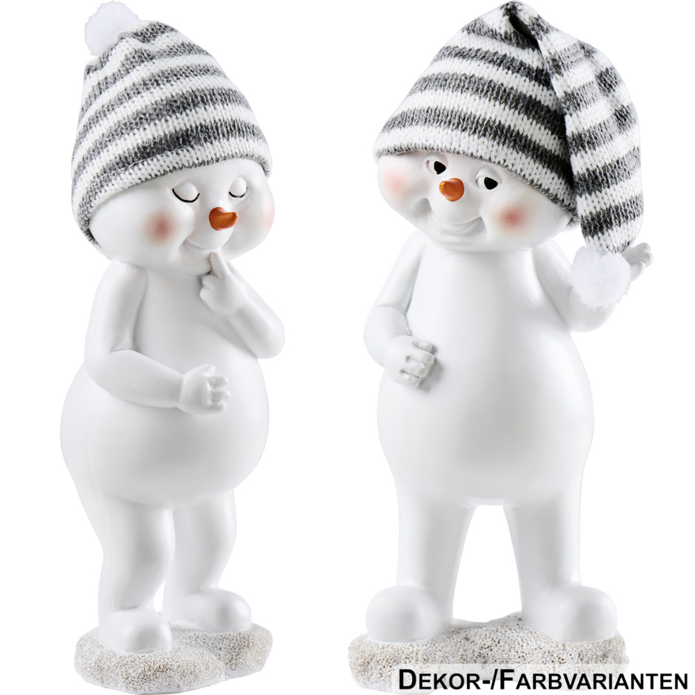 Weihnachtsfigur Schneemann 21 cm aus Kunststein mit Strickm&uuml;tze