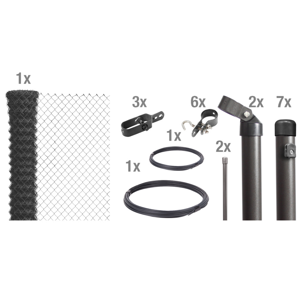Maschendrahtzaun-Set anthrazit 15 m x 100 cm zum Einbetonieren