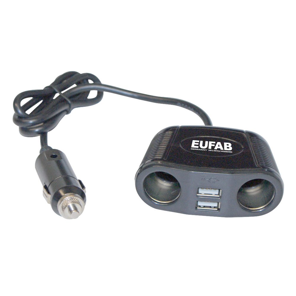 Doppelsteckdose 12V mit Kabel und 2 x USB-Anschlu&szlig; 2 A
