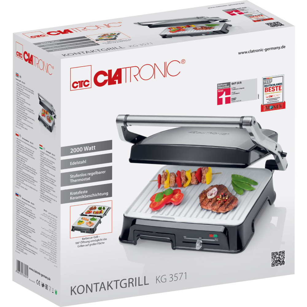 CLATRONIC&reg; Kontaktgrill Keramik Edelstahl 2000 Watt B-Ware image number 1
