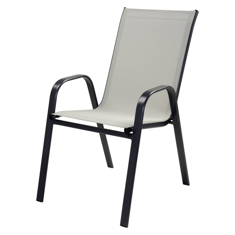 Stapelsessel mit Metallgestell und Textilbespannung