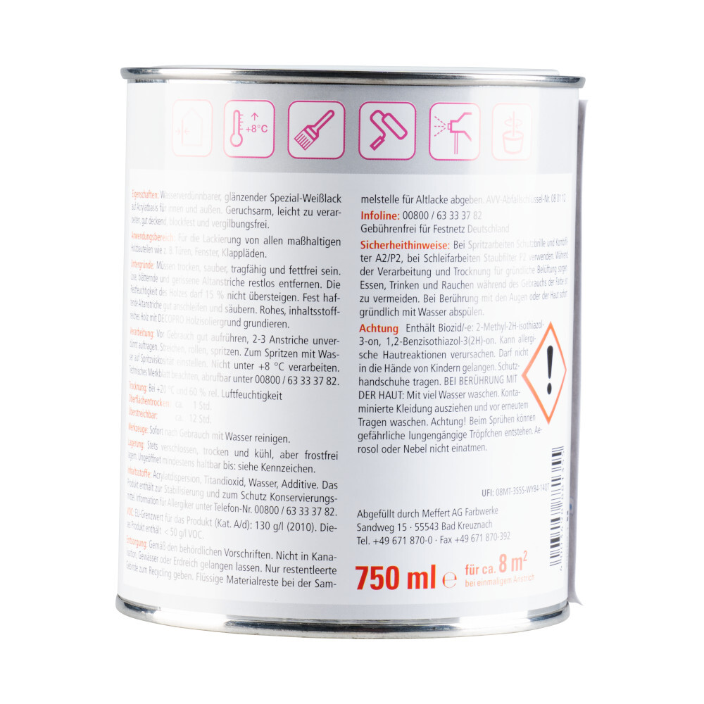 DECOPRO 3in1 Fensterlack wei&szlig; gl&auml;nzend f&uuml;r innen und au&szlig;en image number 1