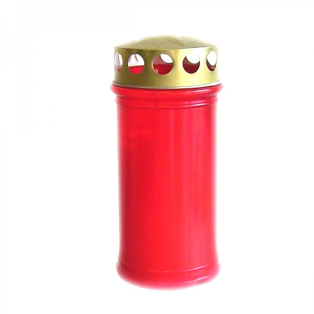 Grablicht &Oslash; 5,5 x 12 cm 120 g aus rotem Kunststoff mit Golddeckel