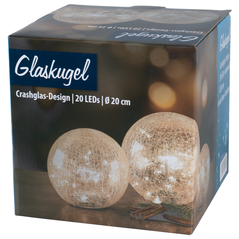 LED-Crashglas Kugel &Oslash; 18 cm batteriebetrieben mit 20 warmwei&szlig;en LEDs image number 1