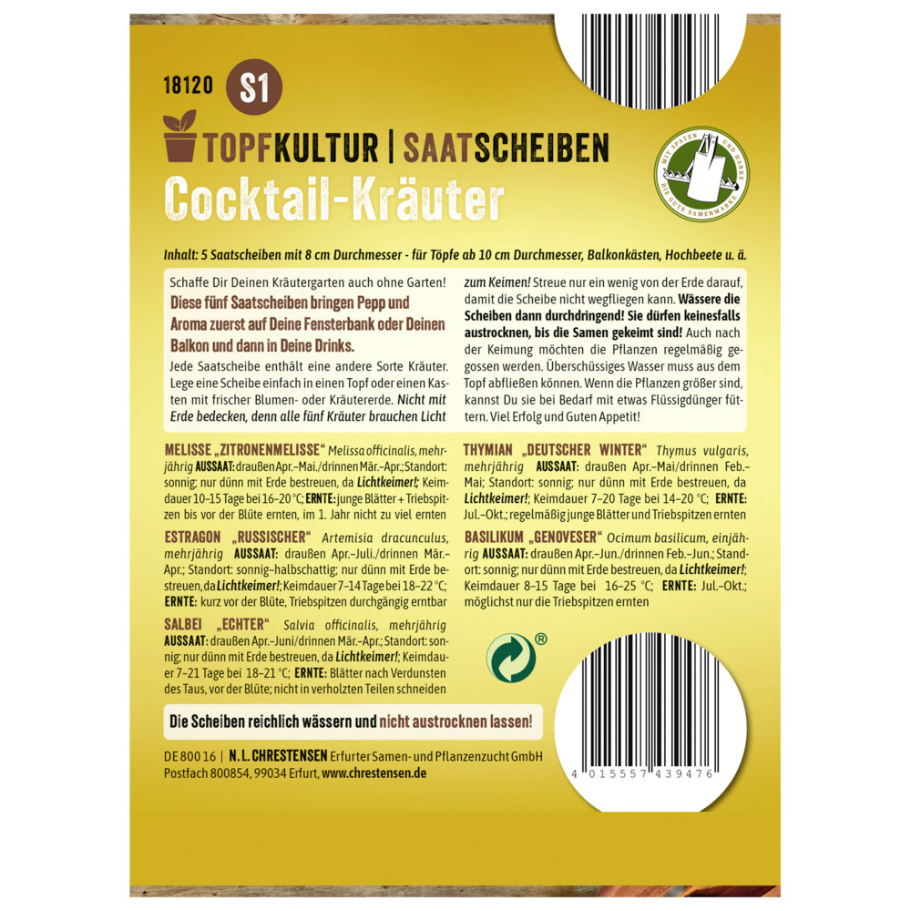 Saatscheiben Cocktail-Kr&auml;uter-Mix 5 Scheiben image number 1