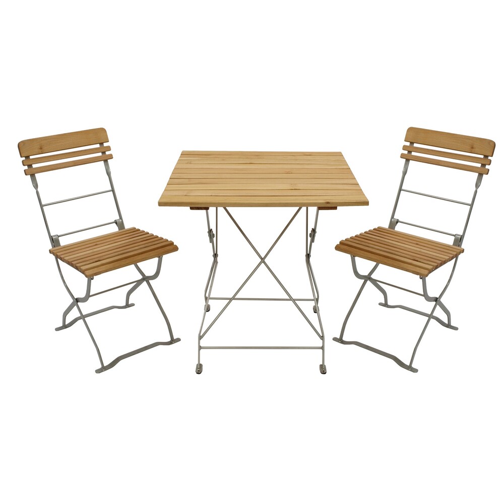 Biergarten-Garnitur 3-teilig Flachstahl verzinkt + Robinie