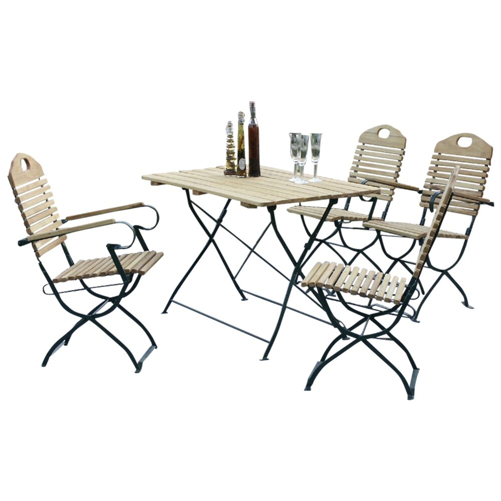 Gartensitzgruppe BAD T&Ouml;LZ 5-teilig Armlehnen Robinie Stahl moosgr&uuml;n klappbar