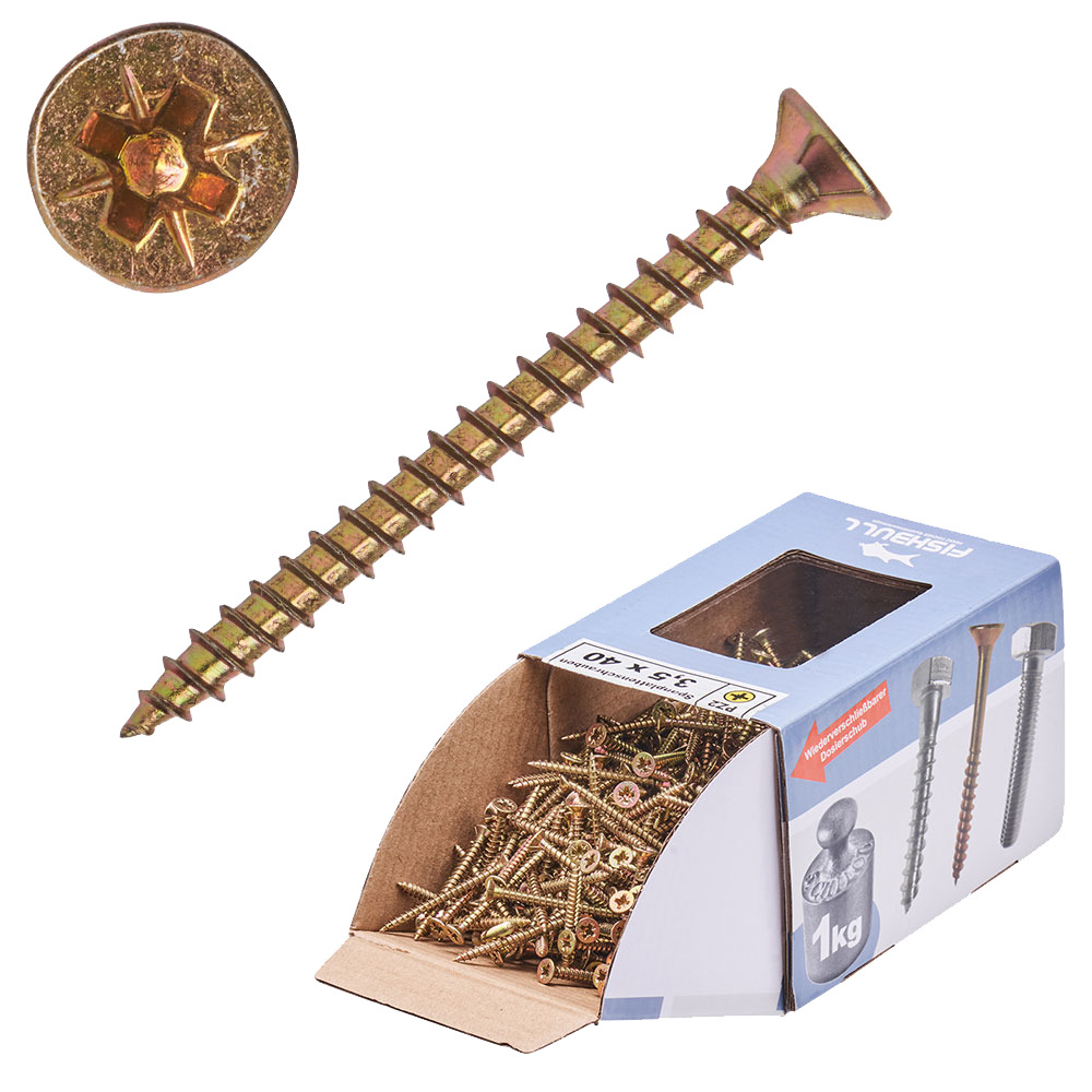 Spanplattenschraube 3,5x40 mm PZ 1kg FISHBULL-Pack Senkkopf Vollgewinde Kreuzschlitz