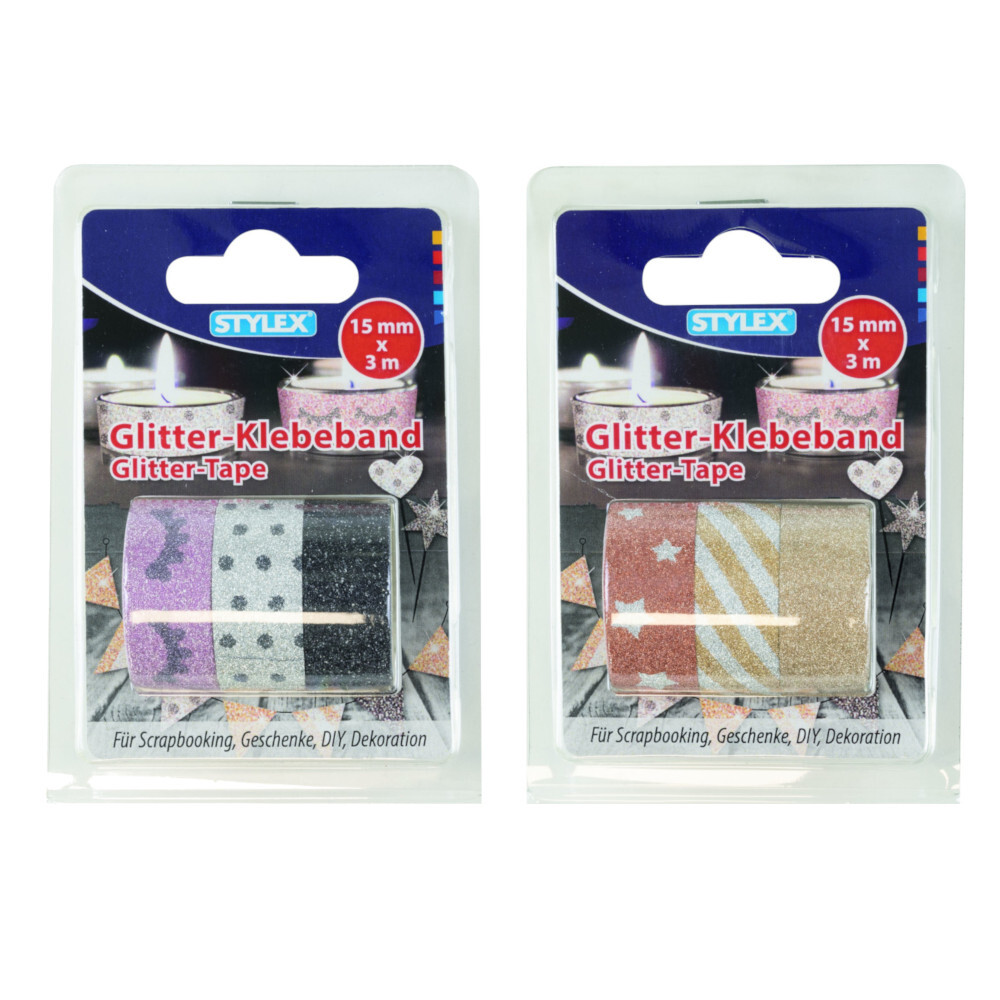 Washi Tape 3 Rollen 15 mm x 3 m Glitter image number 1