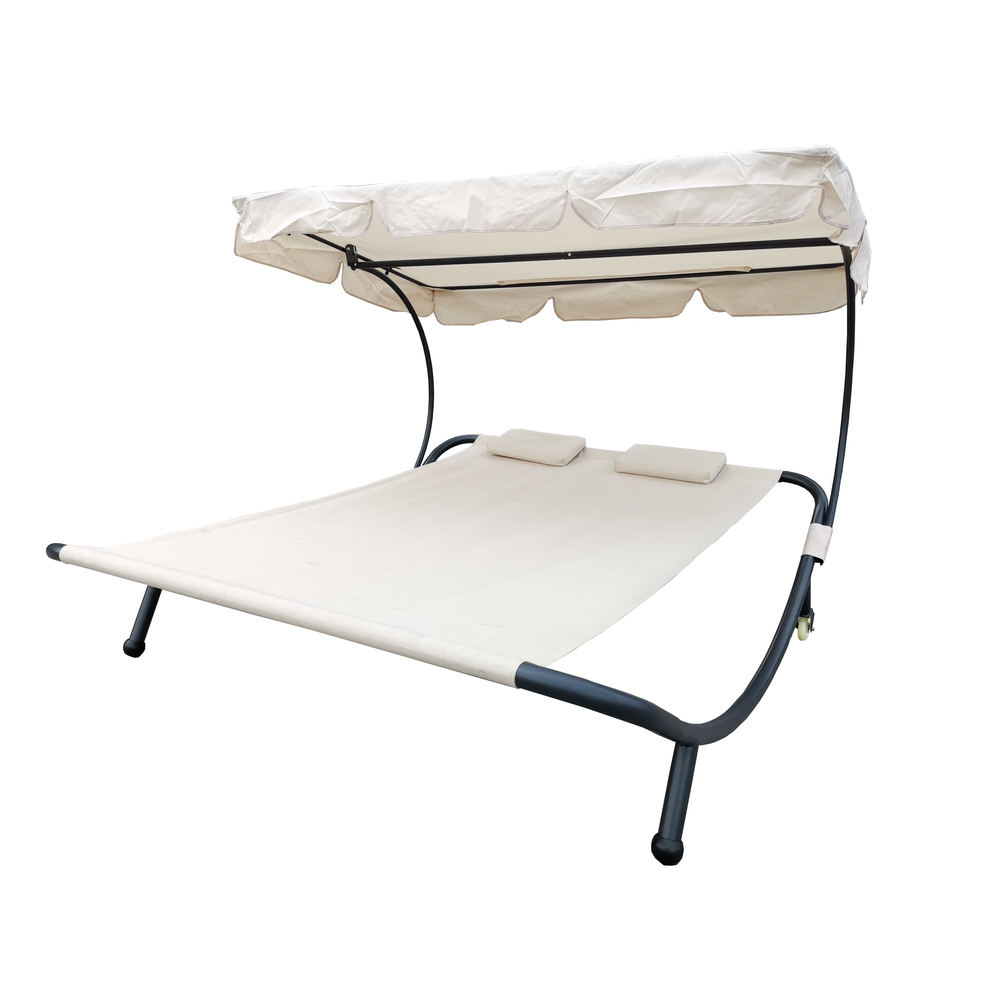 Doppel-Sonnenliege mit Dach beige