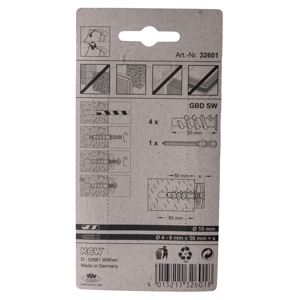 Gasbetond&uuml;bel 4 St&uuml;ck 10 x 50 mm mit Setzwerkzeug image number 1