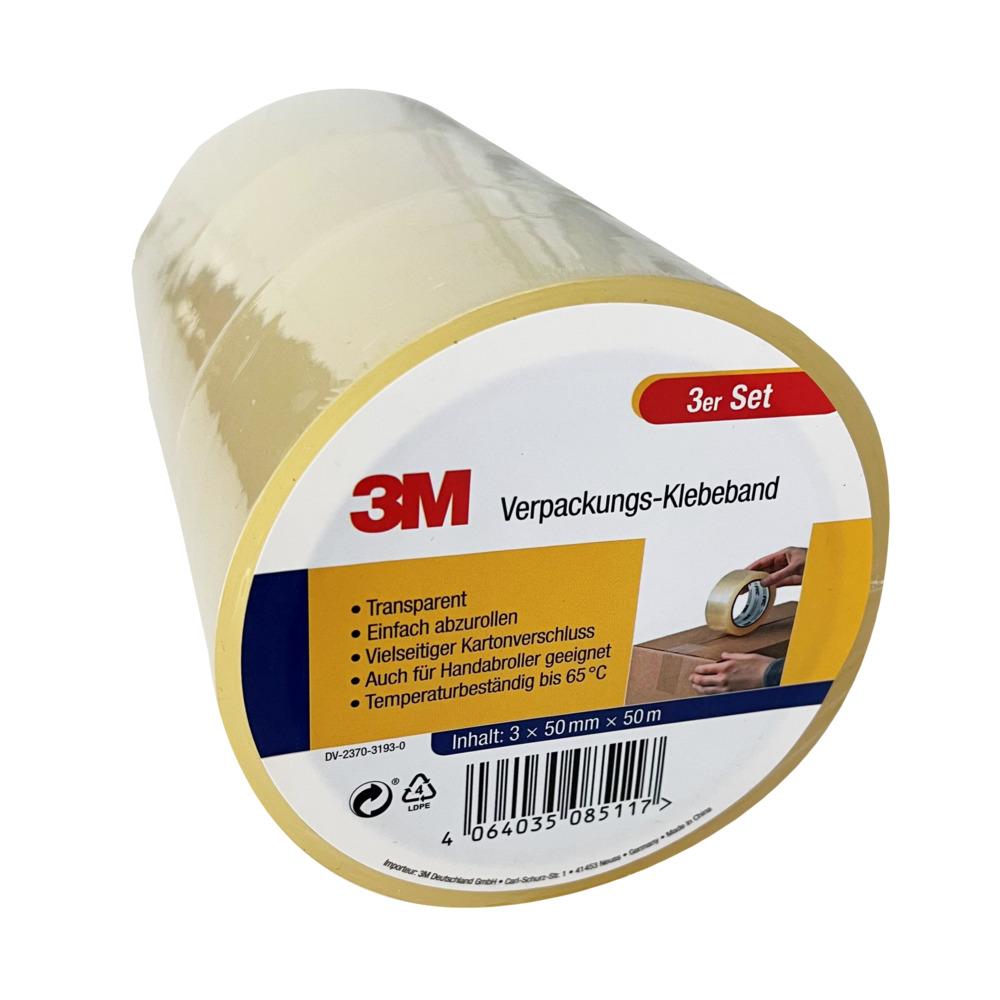 Packband-Set 3 St&uuml;ck transparent je 50 mm x 50 m