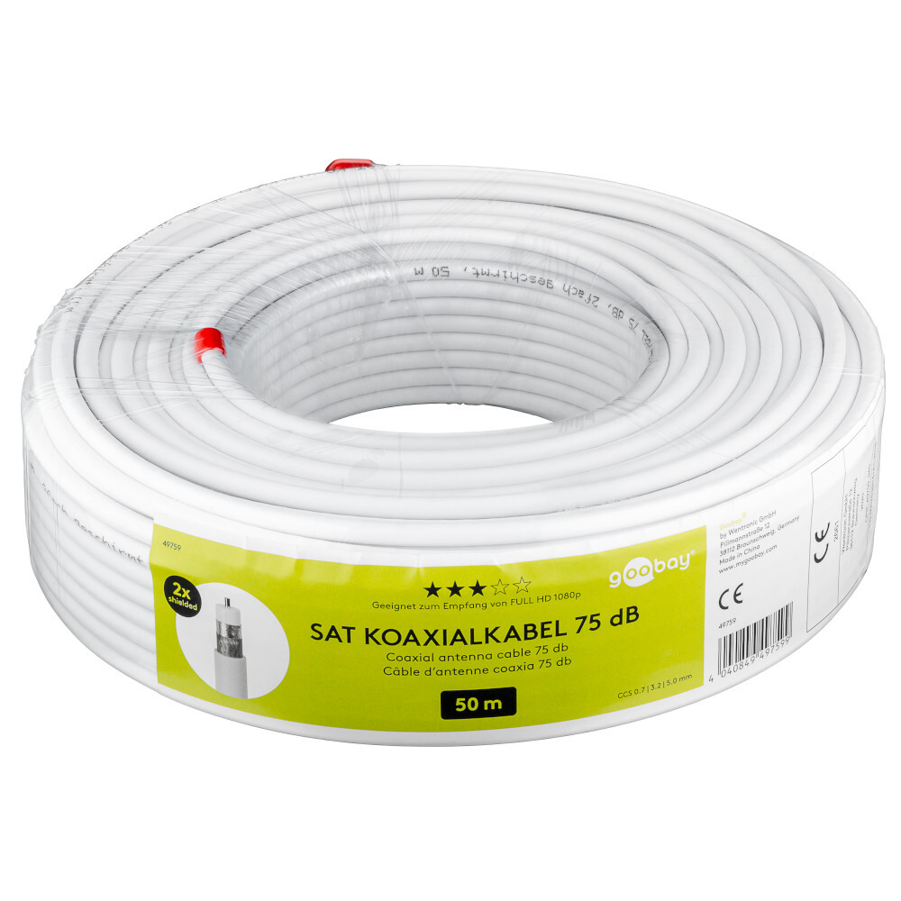 Goobay SAT Koaxial-Kabel, 2-fach geschirmt, 75 db, 50 m