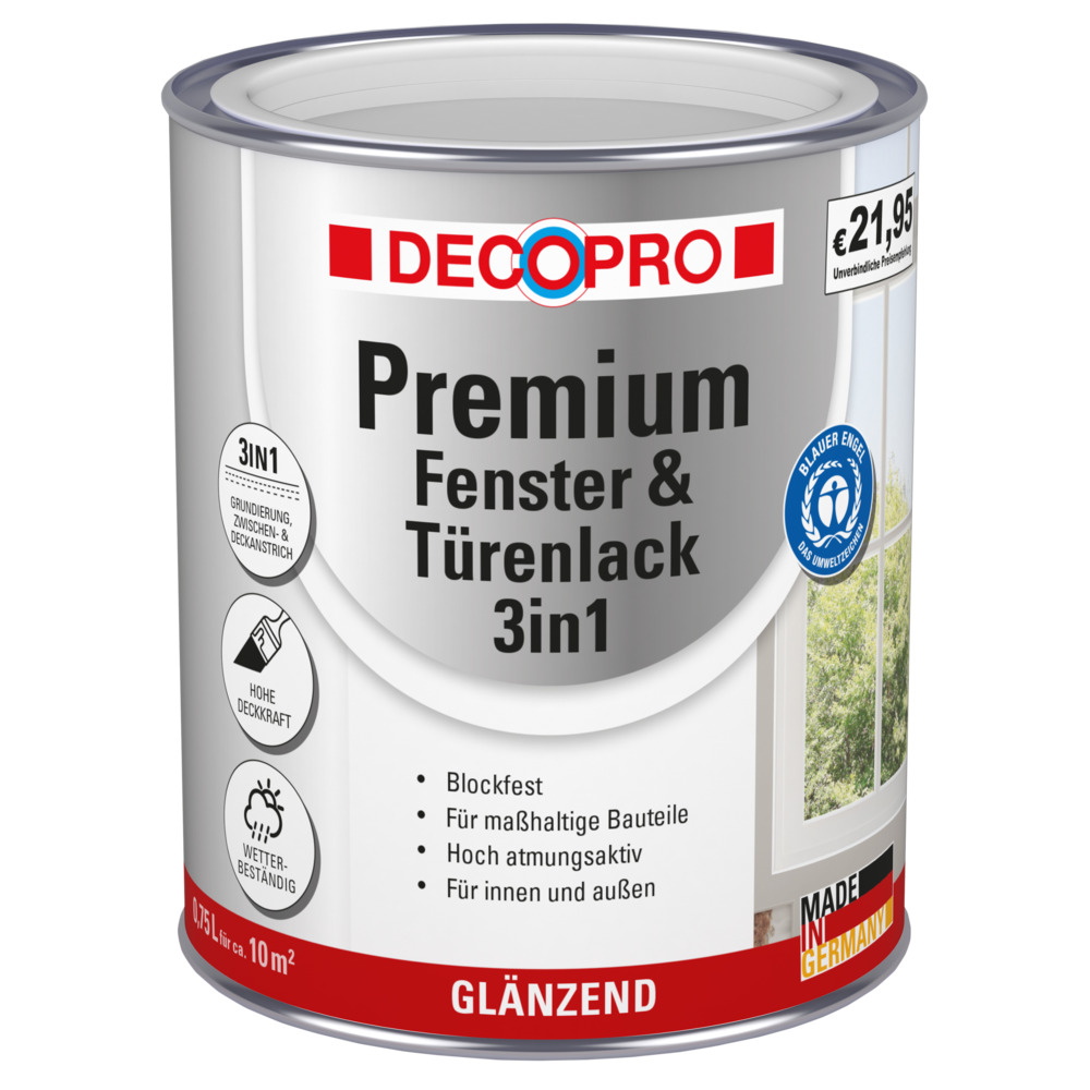DECOPRO Premium 3in1 Fenster & T&uuml;renlack 750 ml in Wei&szlig;, gl&auml;nzend