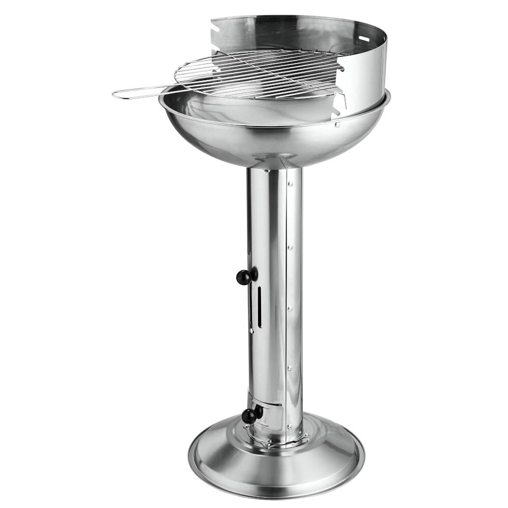 S&auml;ulengrill rund aus Edelstahl mit Bodenplatte