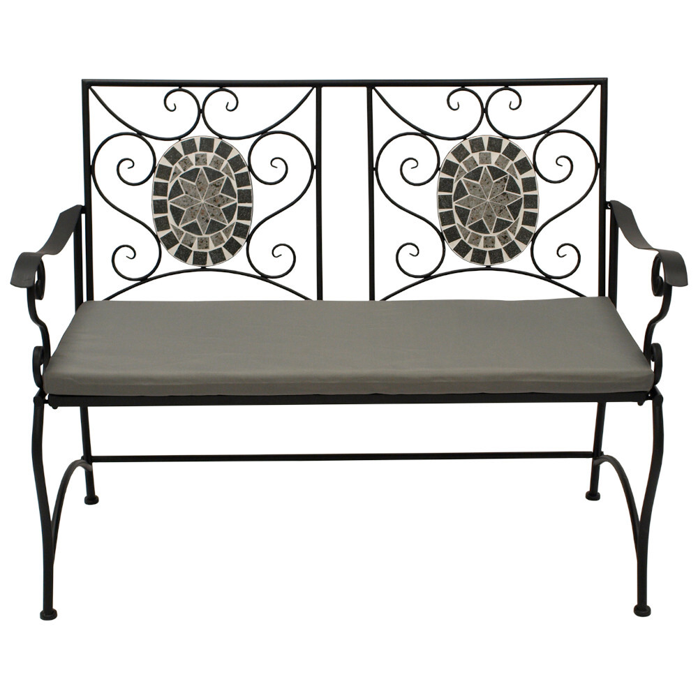 Gartenbank 2-Sitzer mit Eisengestell und Mosaik-Verzierung in Grau