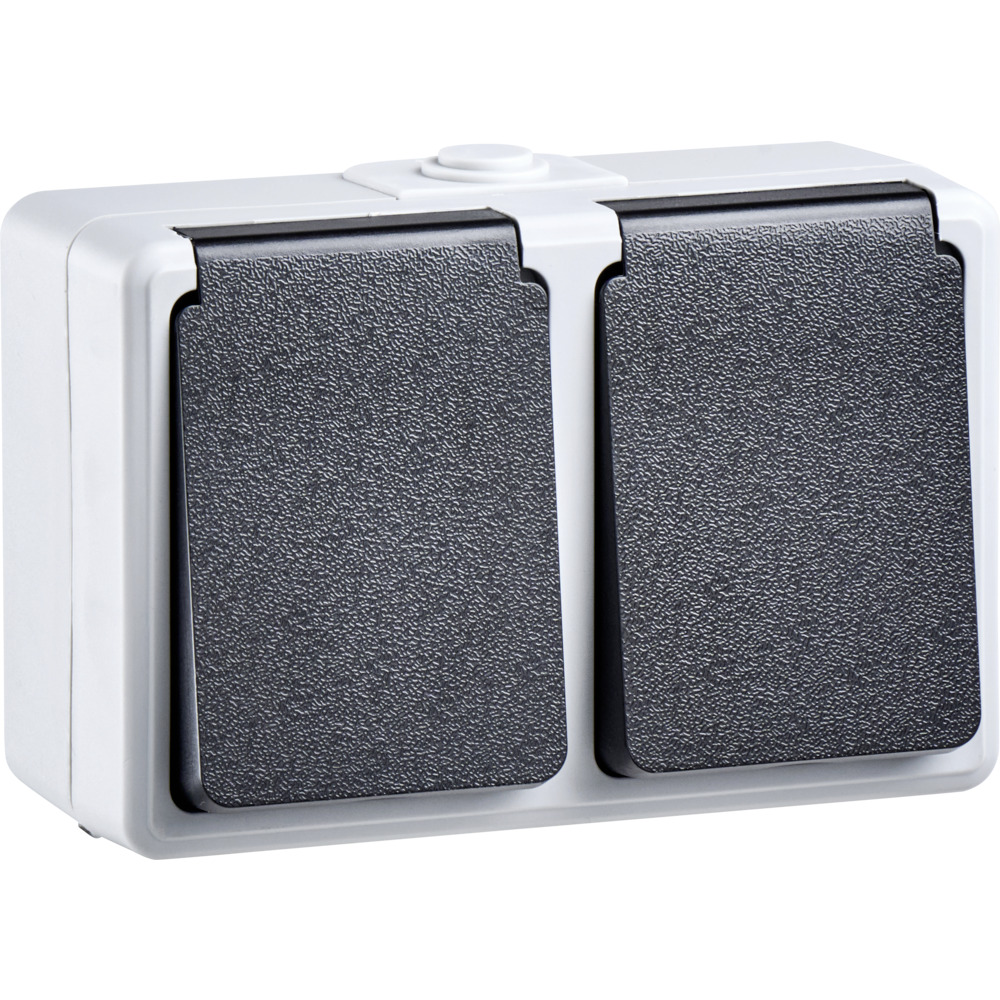 Schutzkontakt Aufputz Steckdose 2-fach, grau, mit Klappdeckel image number 1