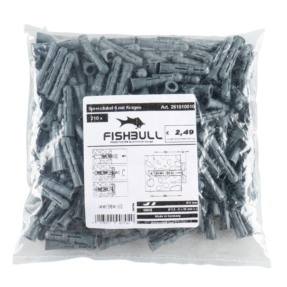 FISHBULL Spreizd&uuml;bel 30 mm 210 St&uuml;ck mit Kragen, aus Nylon image number 1