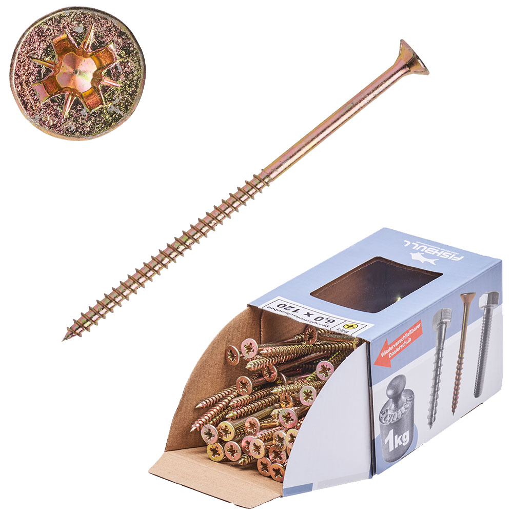 Spanplattenschraube 6,0 x 120 mm PZ 1kg FISHBULL-Pack Senkkopf Teilgewinde Kreuzschlitz