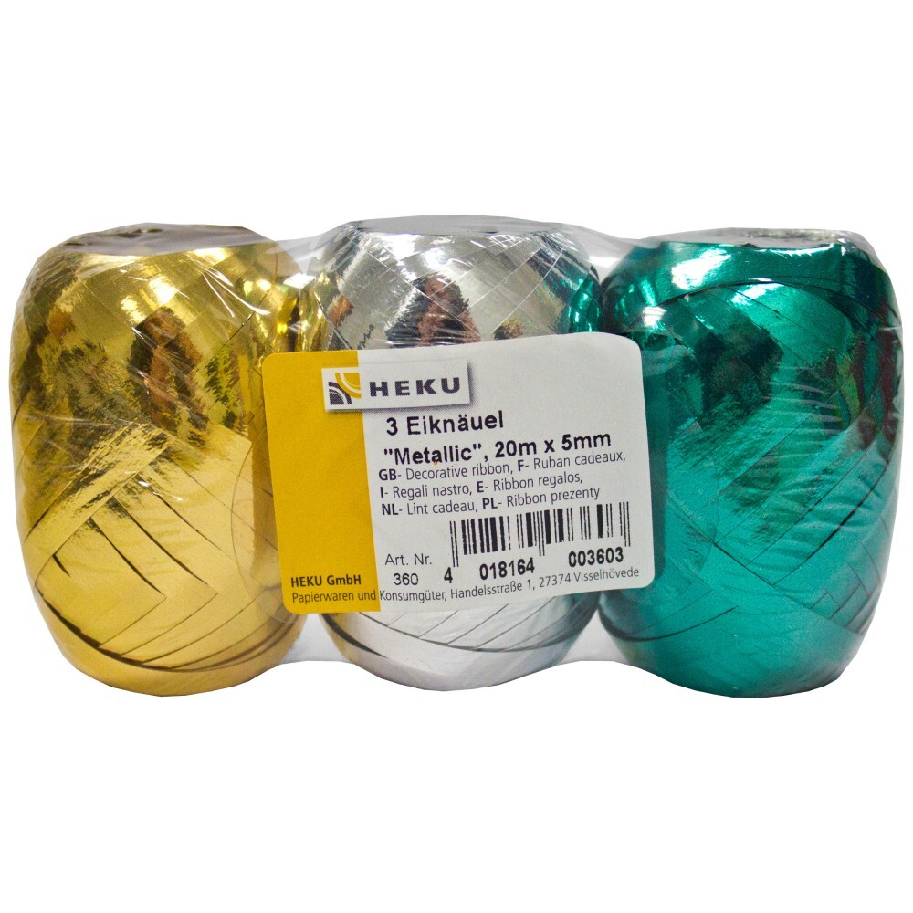 Geschenkband Eikn&auml;uel Metallic, 20 m x 5 mm, 3 St&uuml;ck image number 3